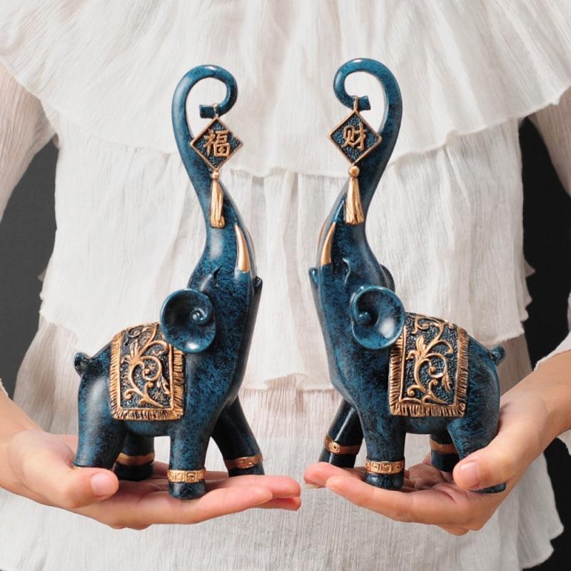 Art Craft Elephant - Bir Çift Çin Tarzı Şanslı Zenginlik